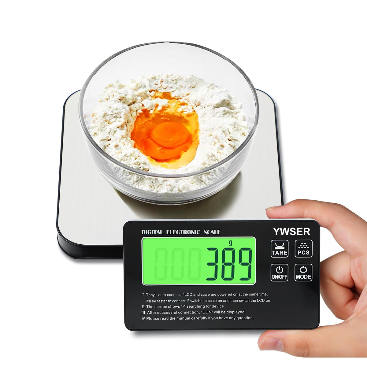 Balanza de cocina YWSER con pantalla remota para lectura clara.