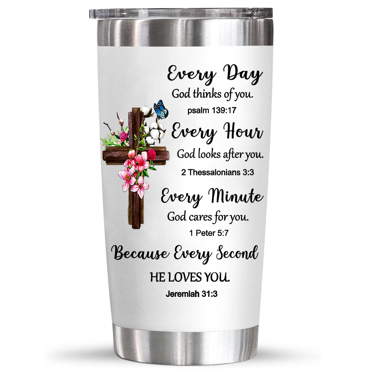 Vaso térmico YXOTJHS con cruz inspiradora, ideal como regalo.