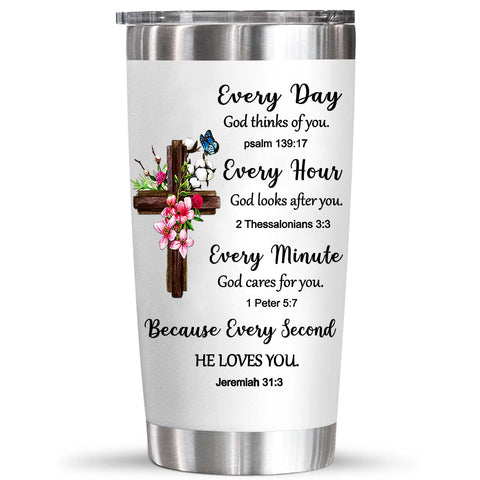 Vaso térmico YXOTJHS con cruz inspiradora, ideal como regalo.