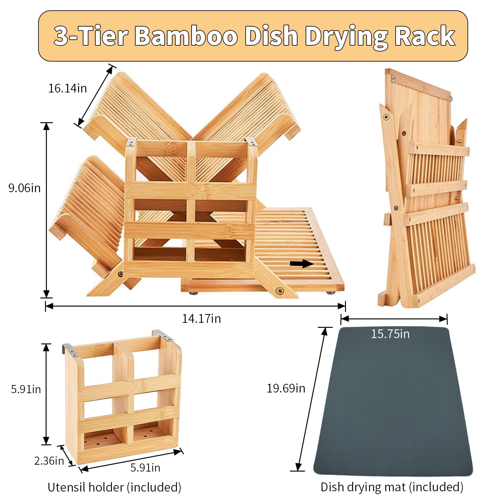 Diseno plegable de bambu YZHDUXIU para ahorrar espacio en la cocina.