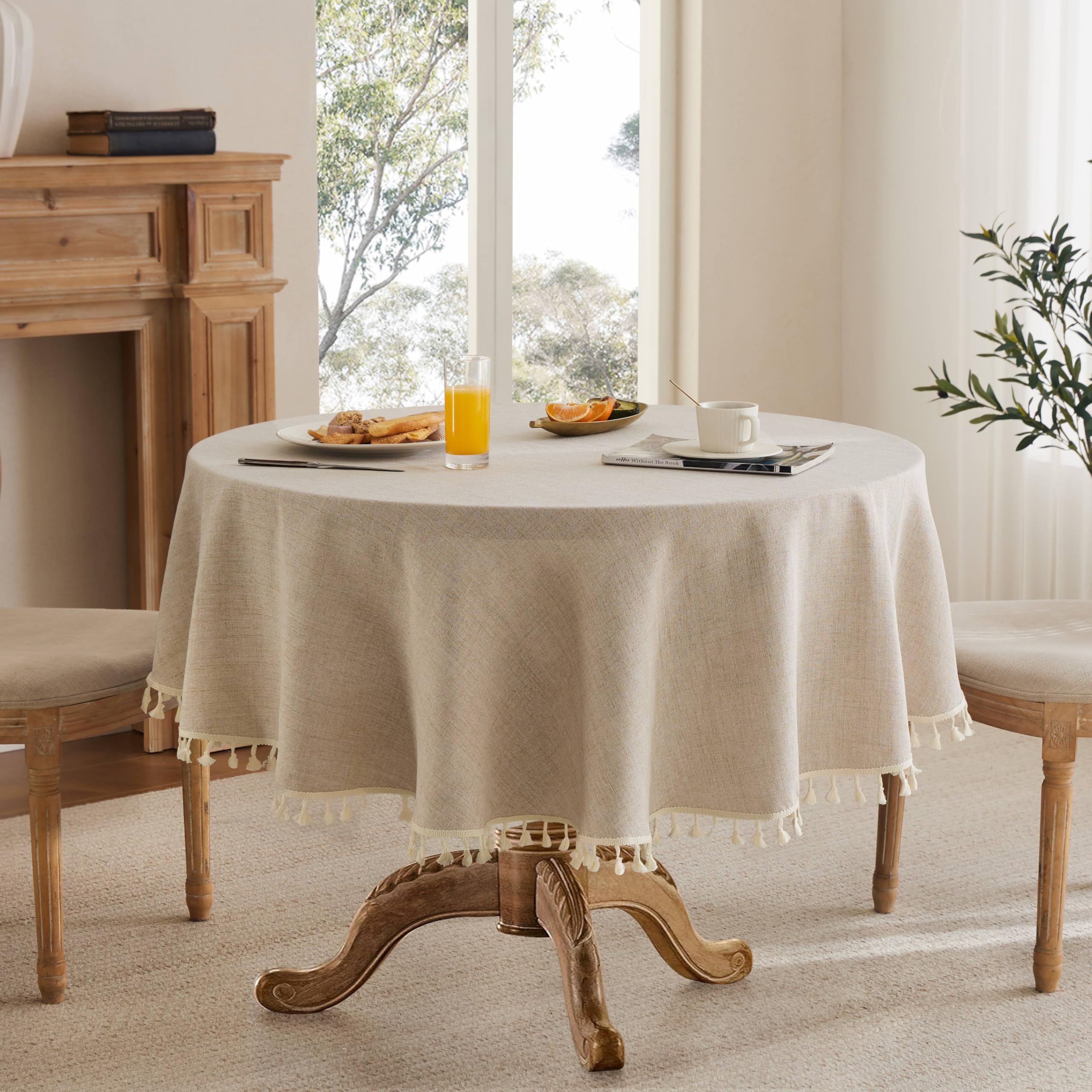 Mantel estilo granja beige de YZJZEDS para reuniones íntimas y ambiente cálido.