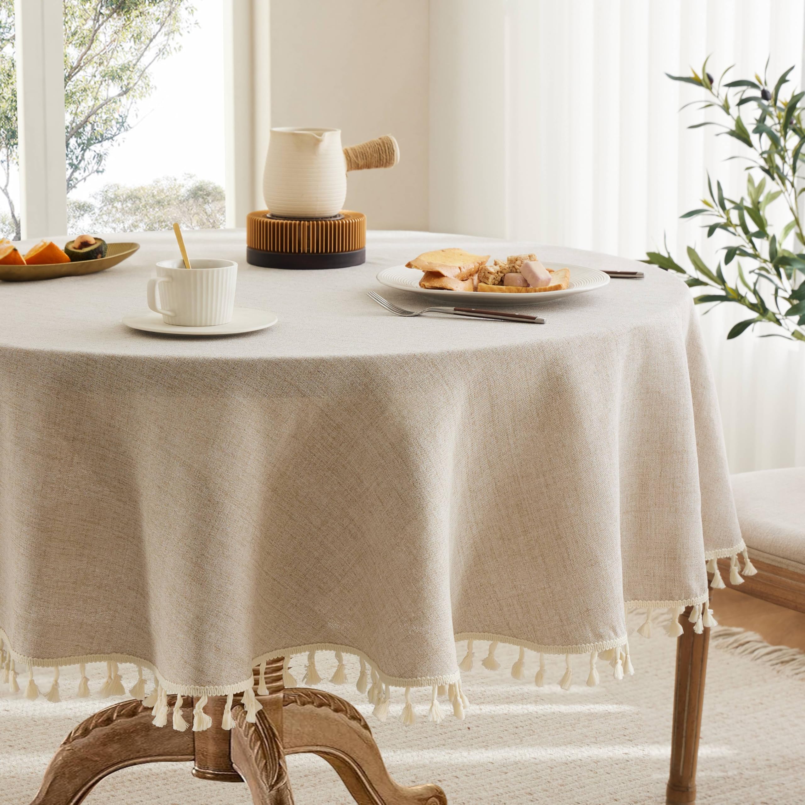 Mantel de lino con flecos YZJZEDS, ideal para mesa elegante y salpicaduras accidentales.