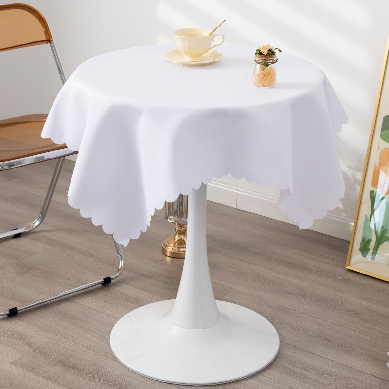 YZKITM mantel poliester blanco con borde redondeado para mesa elegante.