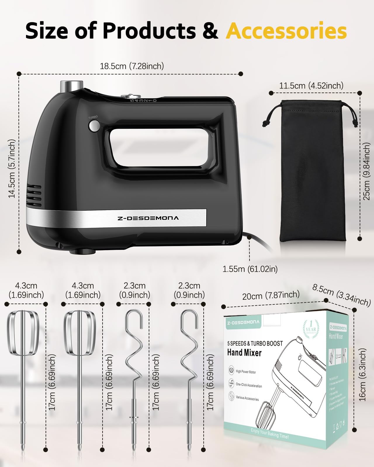 Z-DESDEMONA Accesorios incluidos: batidores y ganchos para masa.