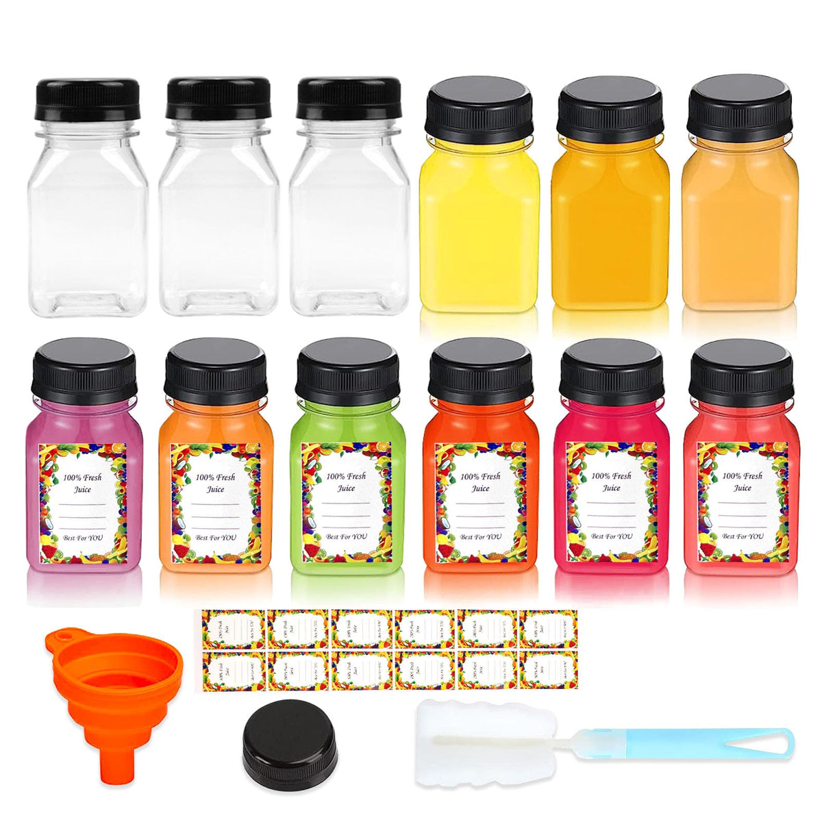 Z-synka botellas-zumo-plastico-4oz-tapas: ideales para zumos caseros sin fugas.