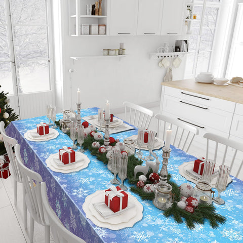 Mantel desechable para fiestas navideñas de invierno con colores brillantes.