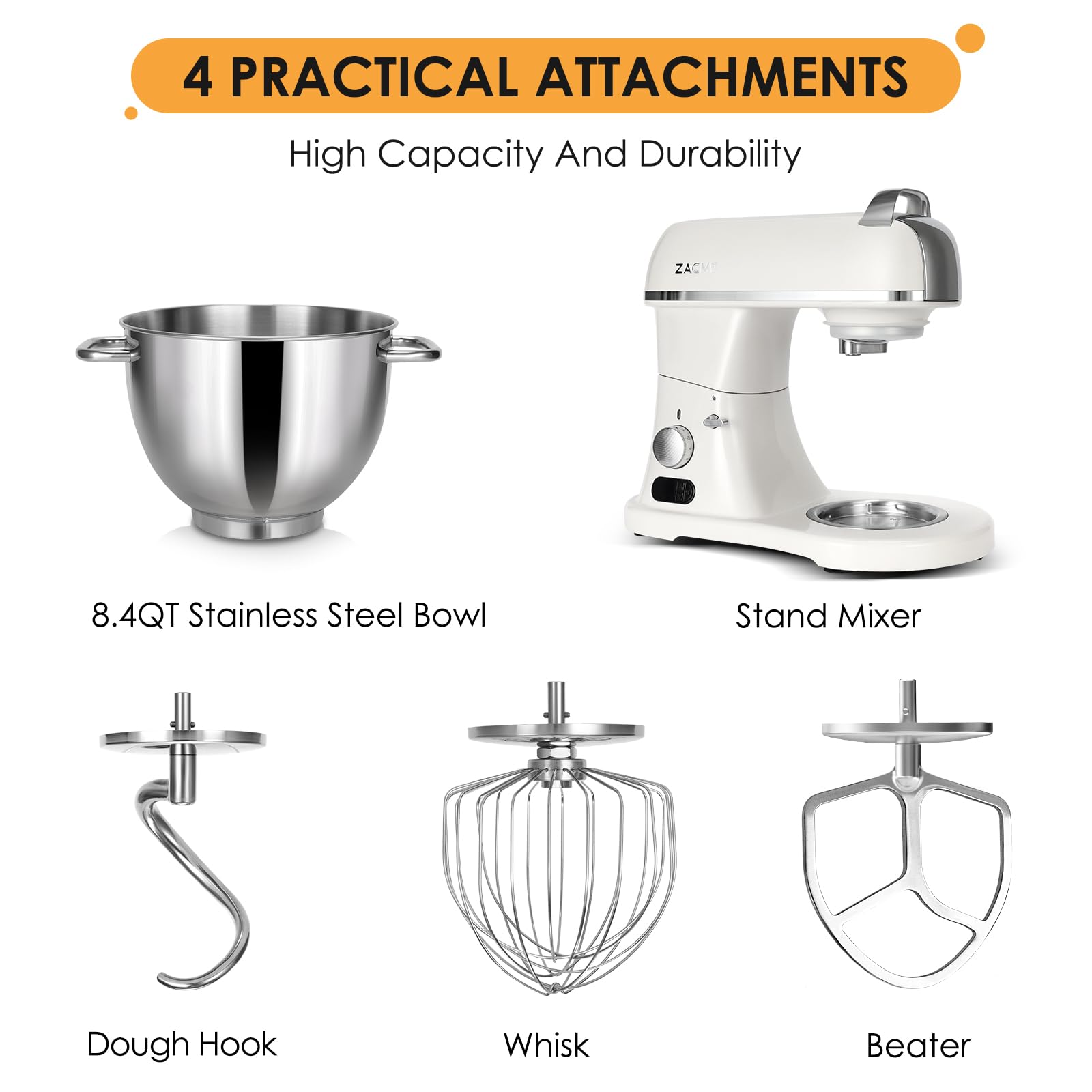 ZACME Mezcla planetaria para una mezcla uniforme en todo el tazón.