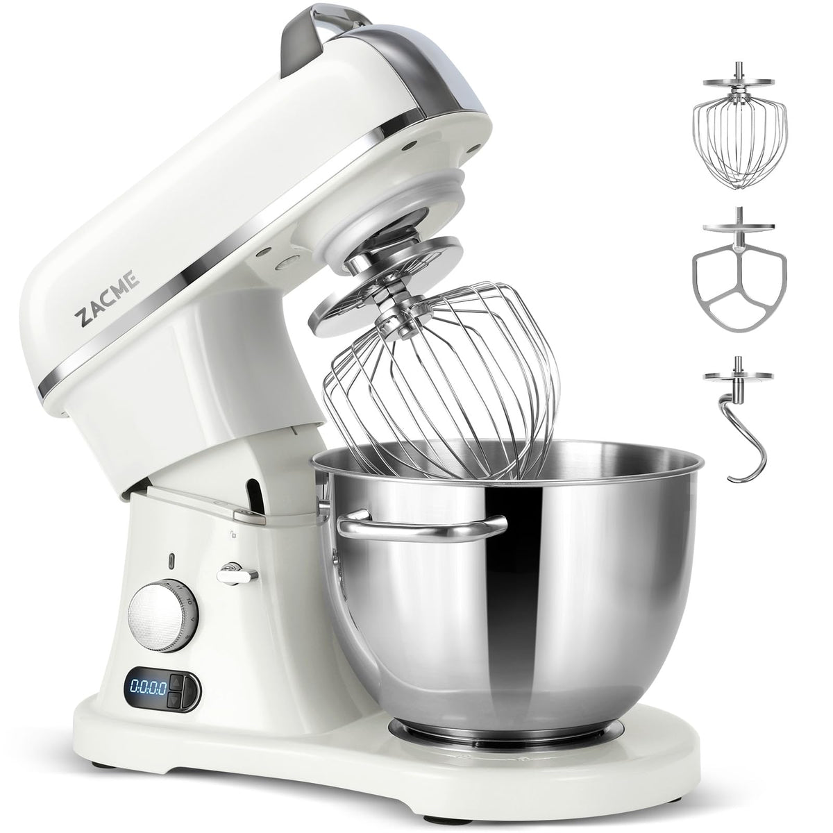 ZACME Batidora de Pie, cabezal inclinable para cambios rápidos de accesorios y fácil limpieza.