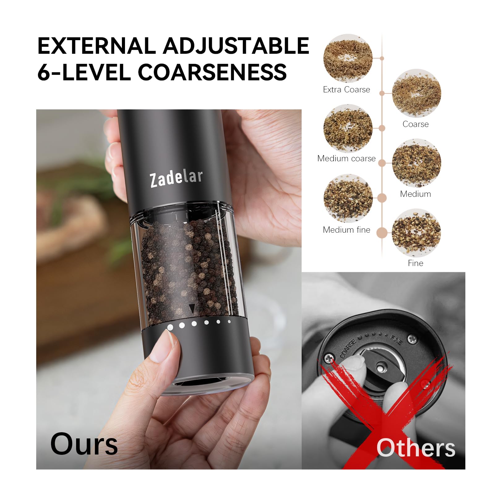 Molinillo Zadelar con capacidad de 95 ml para pimienta sin interrupciones