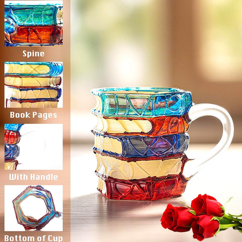 Taza ZAGEVIVIN de vidrio, diseño 3D de pila de libros, apta para café caliente.