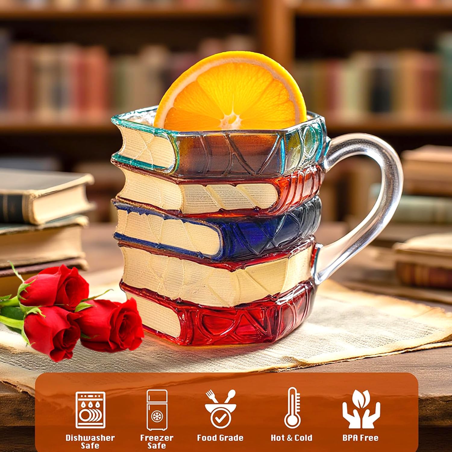 Taza ZAGEVIVIN con patrón de libros, regalo ideal para lectores y escritores.