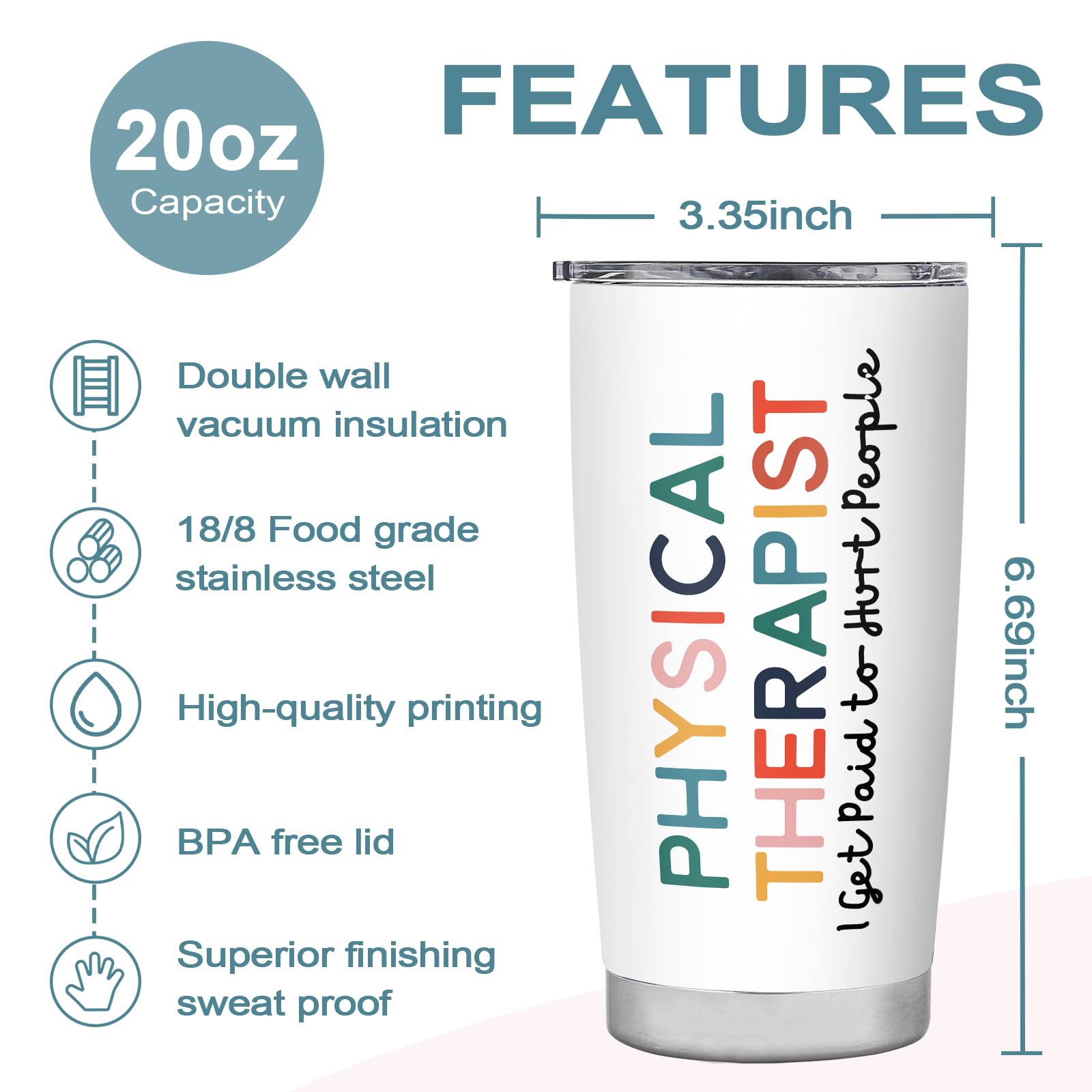 ZAHUOMUG taza regalo terapia física 20oz, perfecta para cafés entre sesiones.