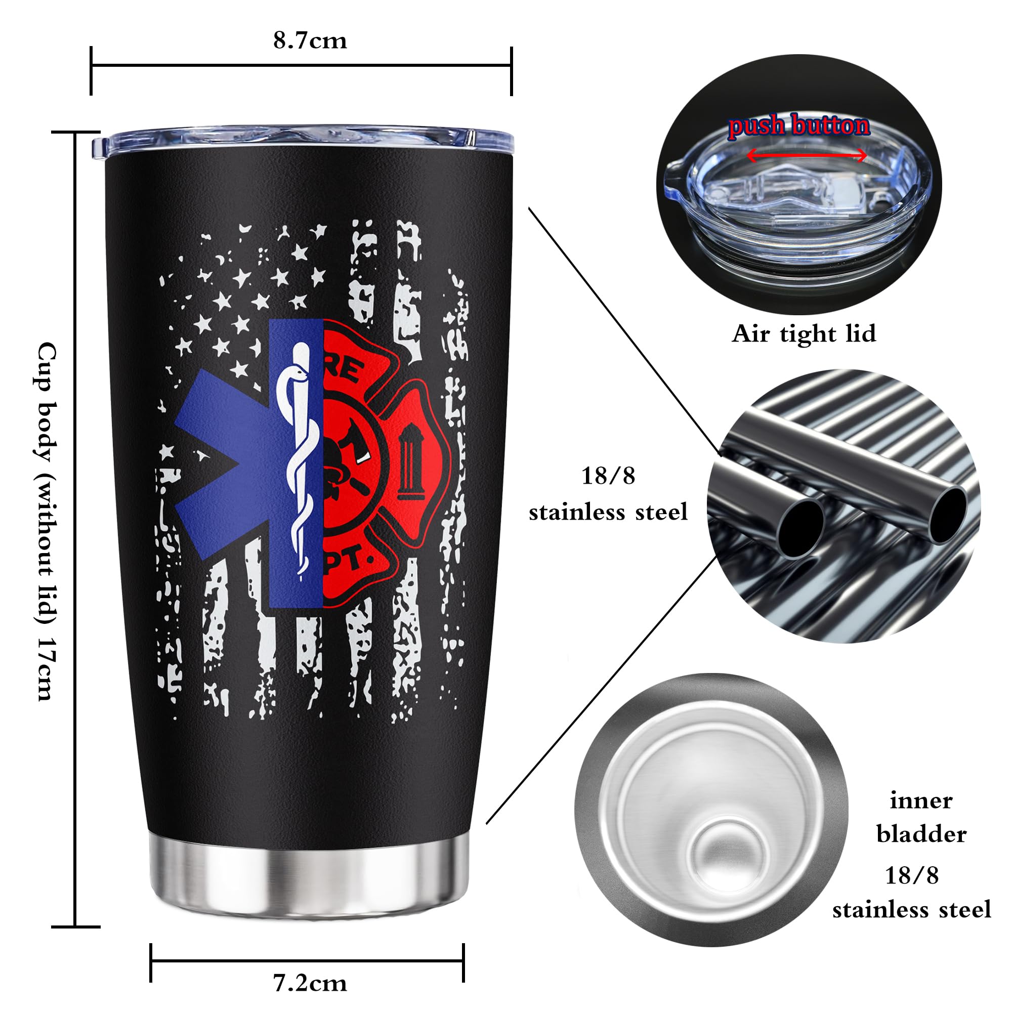 Vaso ZANIION EMT 20oz regalo para emergencias y primeros auxilios