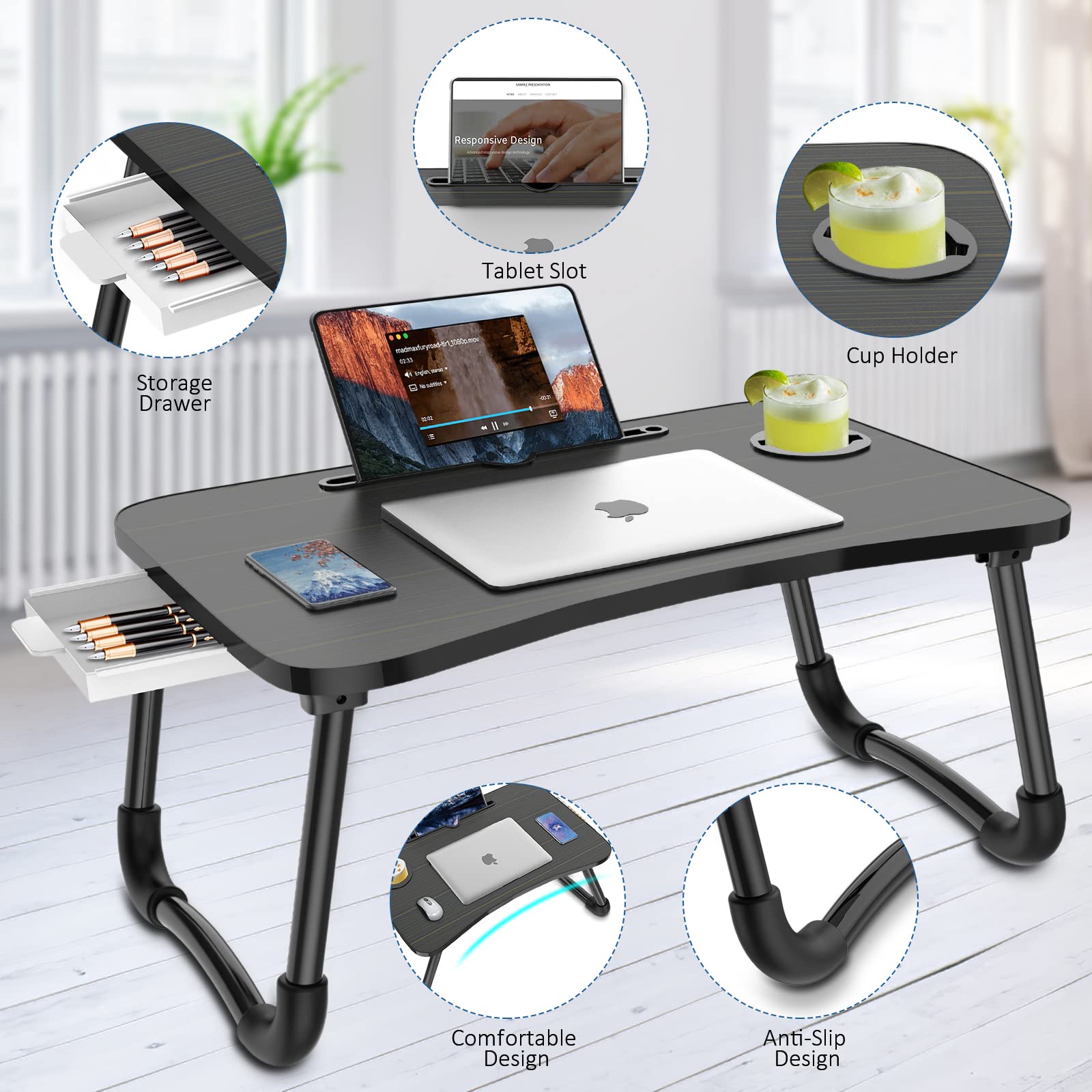 Zapuno superficie curva ergonómica para una postura más cómoda al usar el portátil.