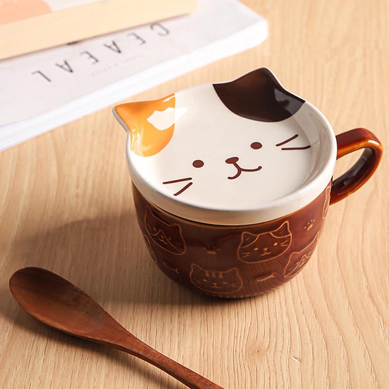 Taza ZAPVLVT para café o té con gato amarillo, ideal para momentos de pausa.
