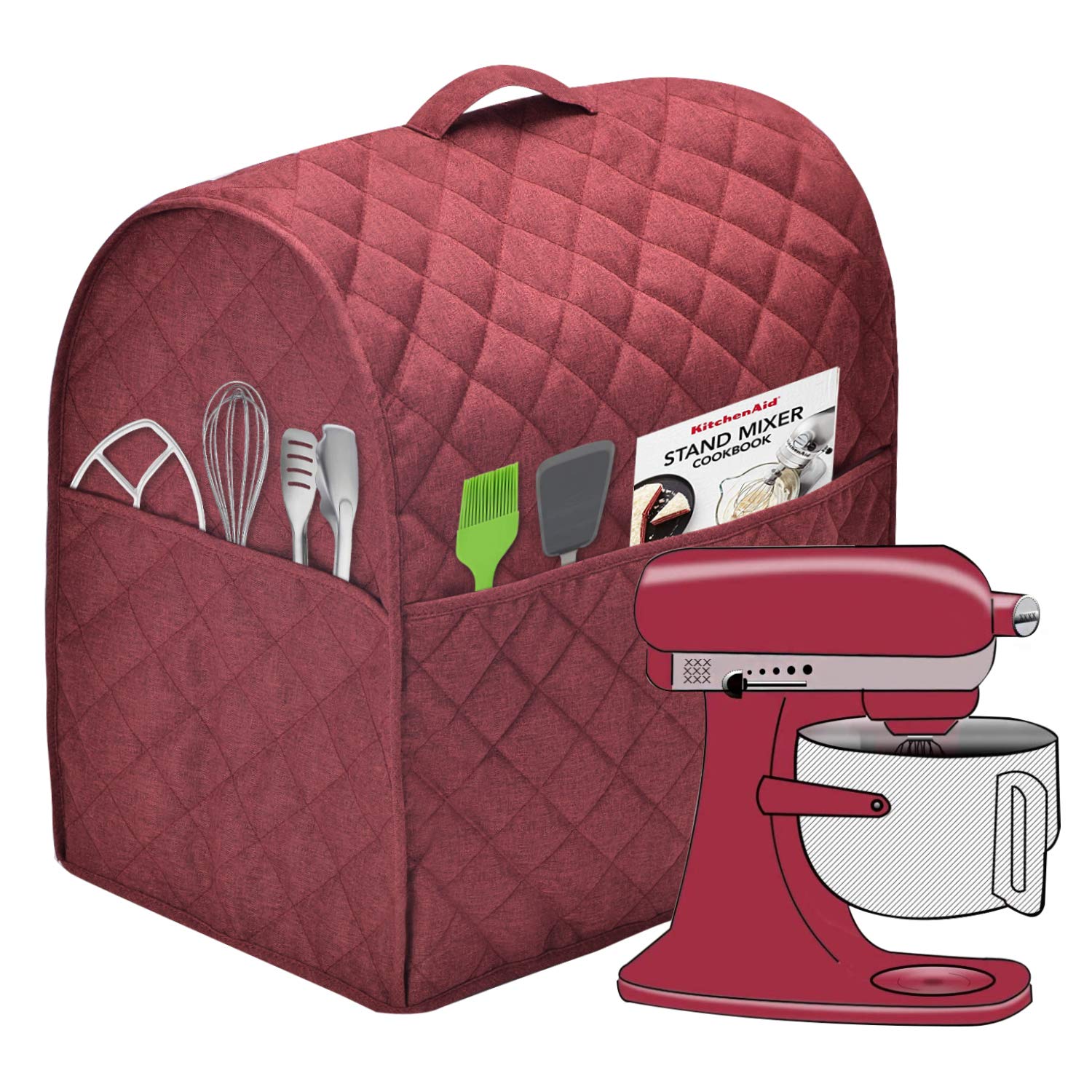 Protección para batidora Kitchenaid con elevación de cuenco y 3 bolsillos para accesorios.