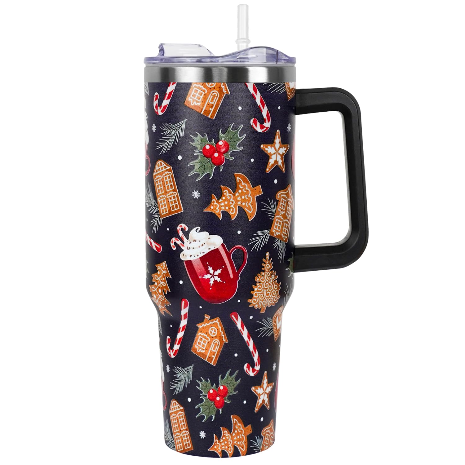 Vaso Zbnisiw-Tumbler navidad con asa, fácil de llevar bebidas caliente o fría