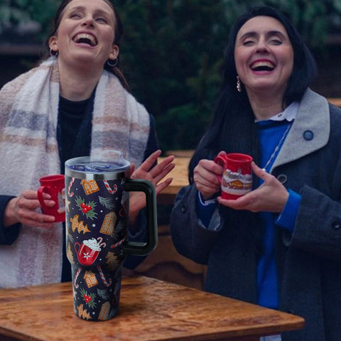Vaso Zbnisiw-Tumbler navidad con tapa y pajita integrada para sorber sin derrames