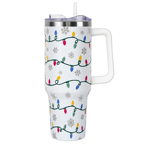 Vaso térmico Zbnisiw con asa y tapa navideña para transporte cómodo