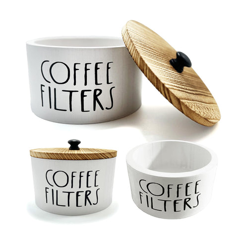 Zcblcyj soporte filtro de café en madera con tapa para almacenamiento limpio.