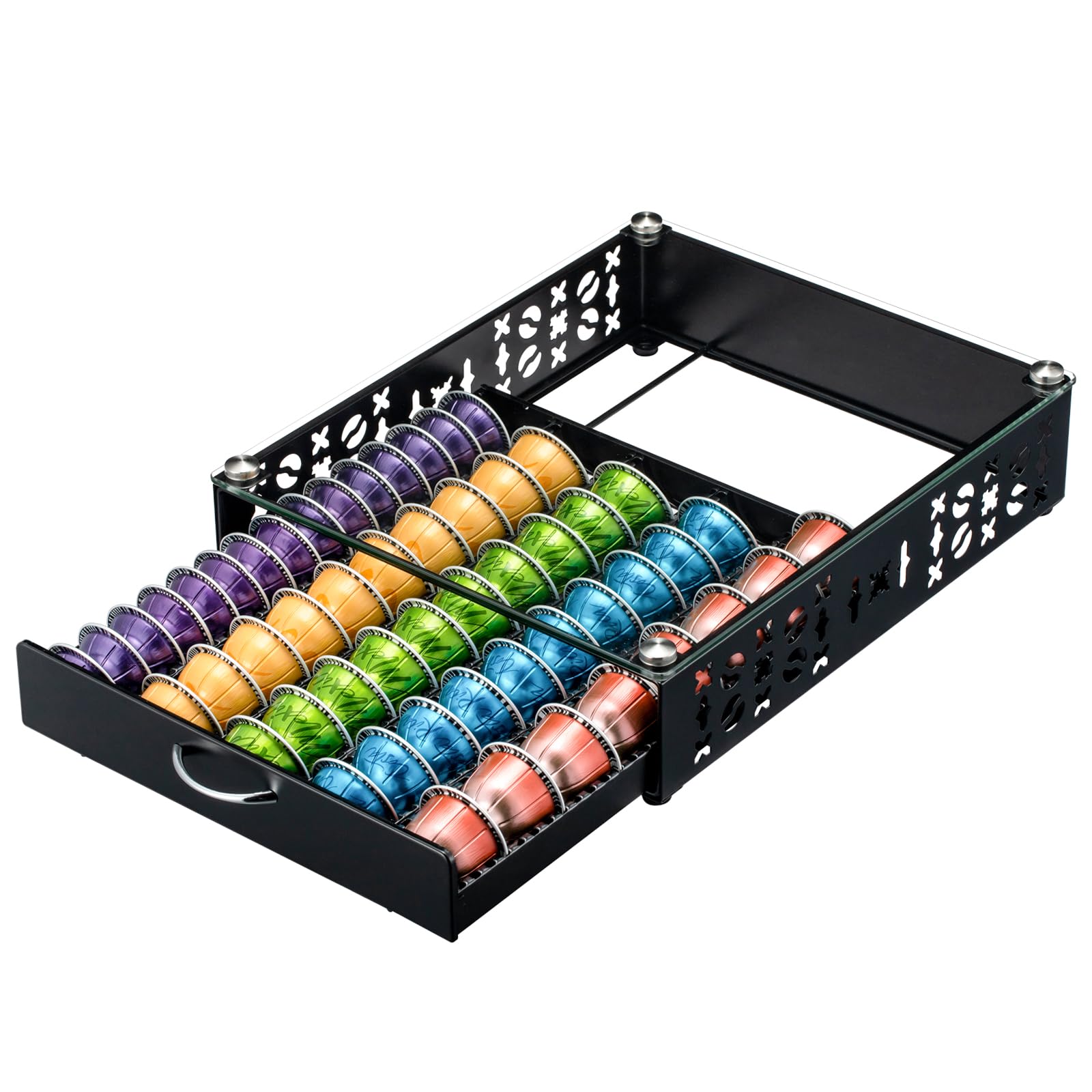 ZCDCP porta cápsulas Vertuo con tapa de vidrio para organizar sabores.