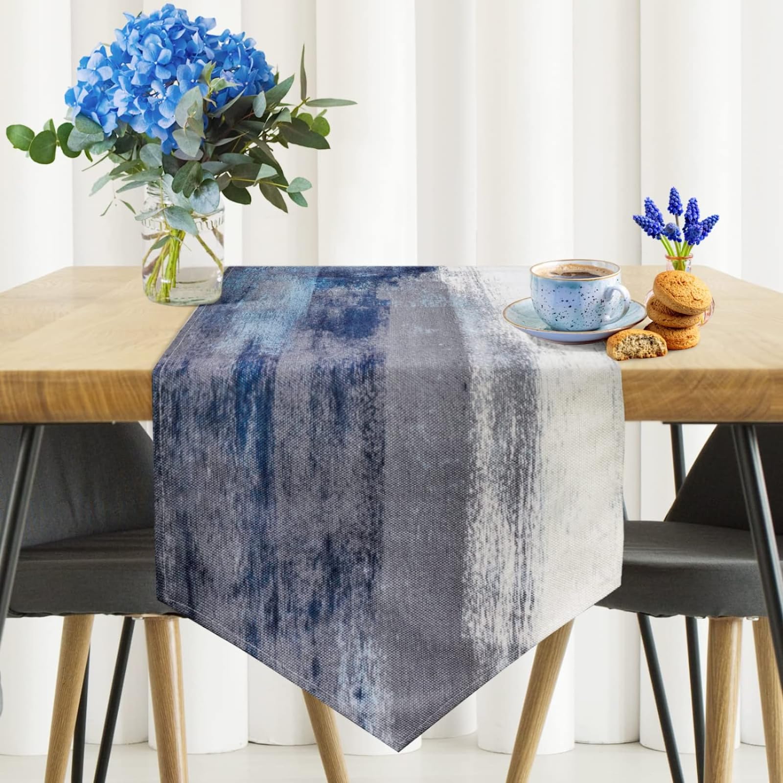 ZCHOMI camino de mesa con arte moderno azul gris para comedor