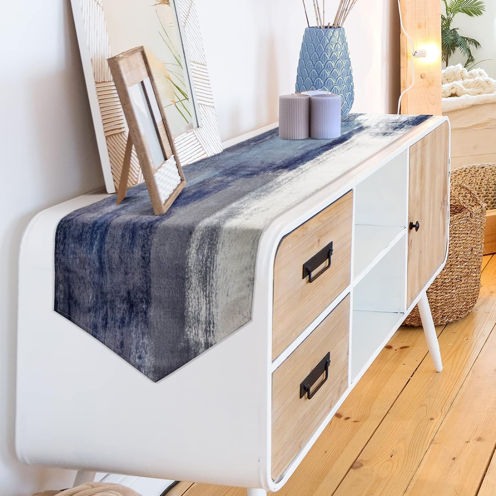 ZCHOMI camino de mesa azul gris para ambiente contemporáneo en el comedor