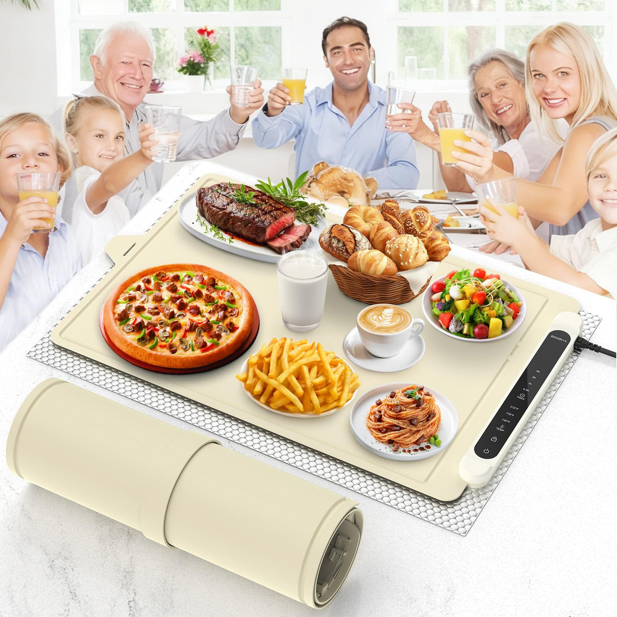 ZCJSHX bandeja calentadora de alimentos con ajuste de tres temperaturas, ideal para buffets.