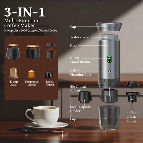 Cafetera Zcyge de diseño compacto, fácil de llevar en maleta o coche.