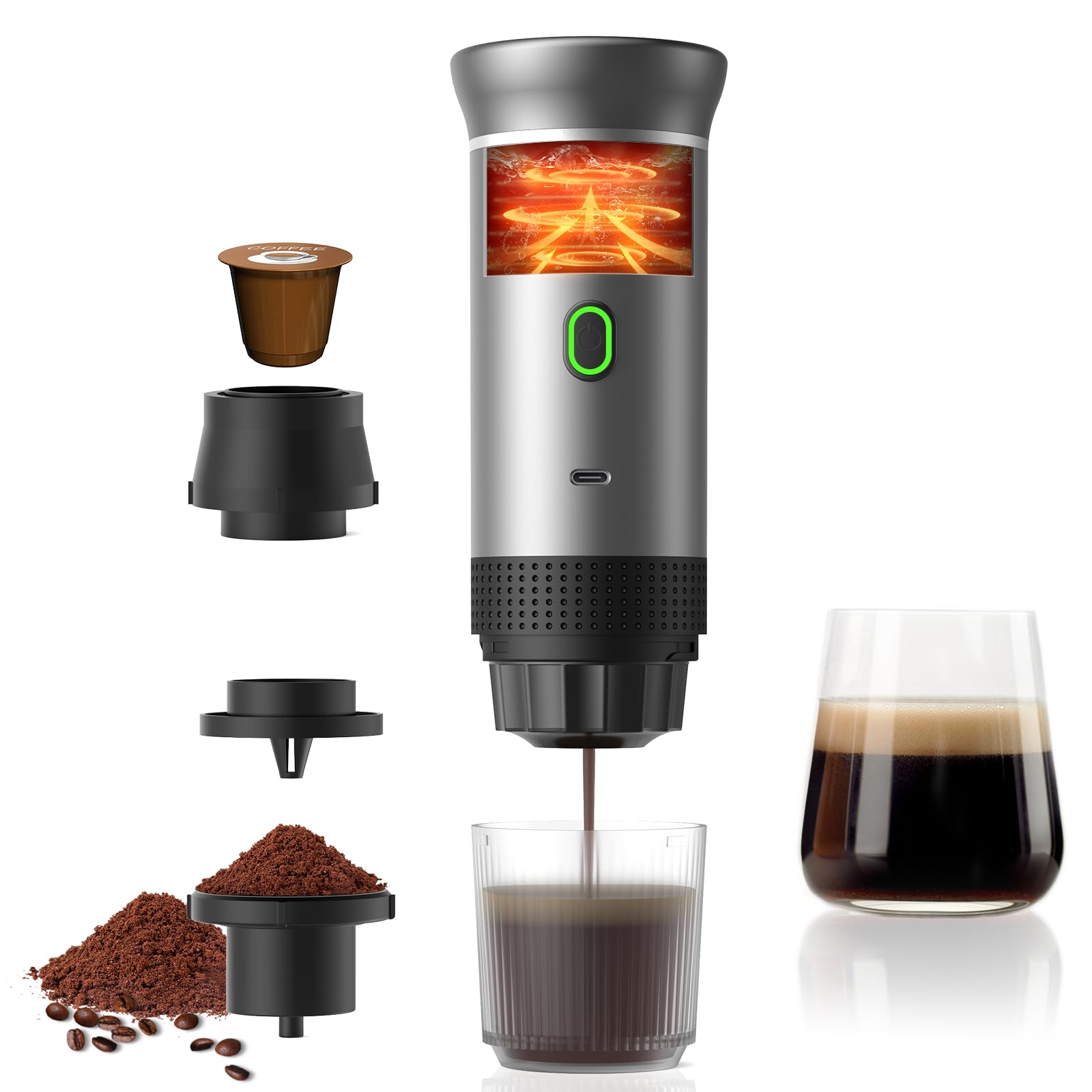 Cafetera Zcyge con batería de 7500mAh para viajes y uso sin enchufe.