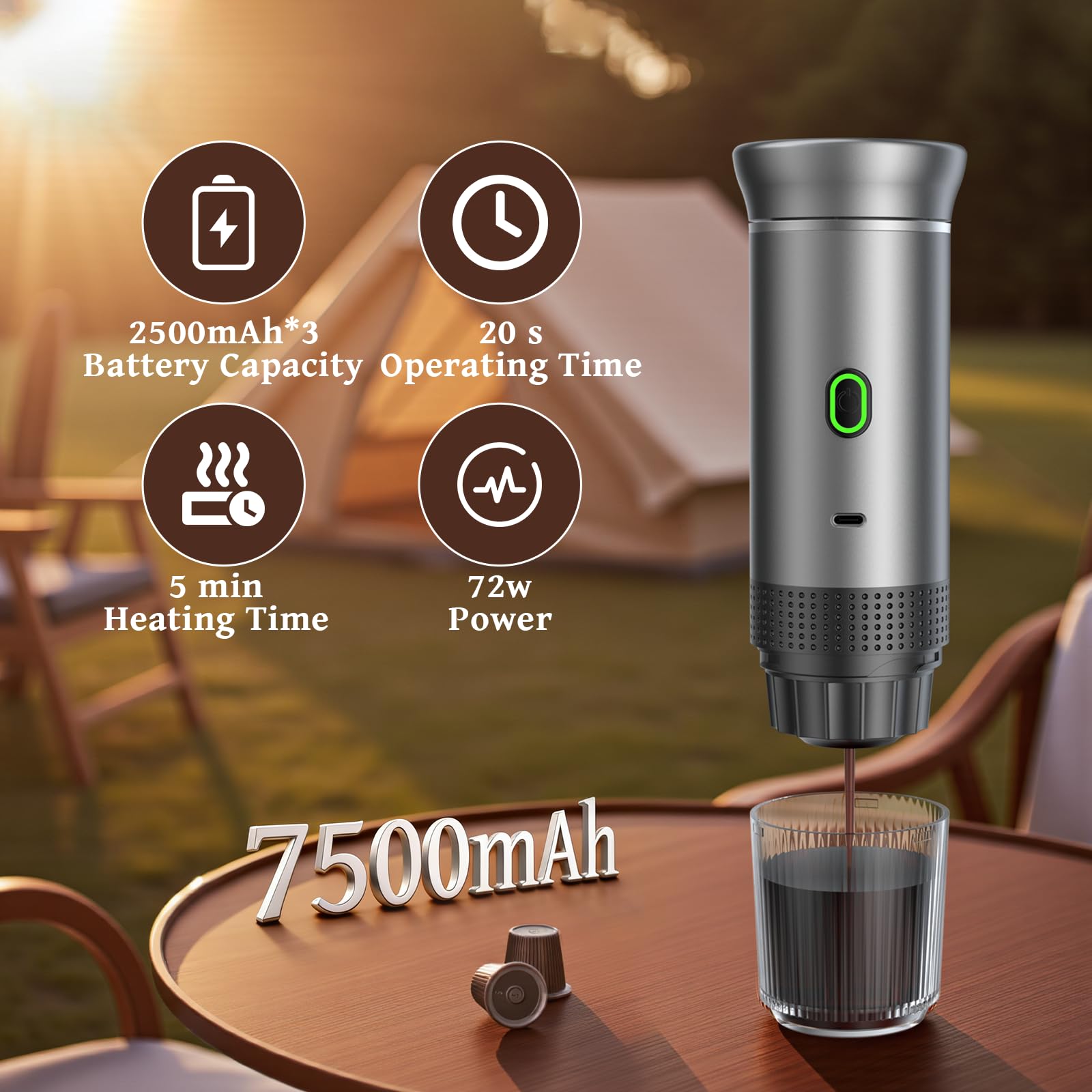 Cafetera Zcyge portátil con una pulsada para espresso rápido.