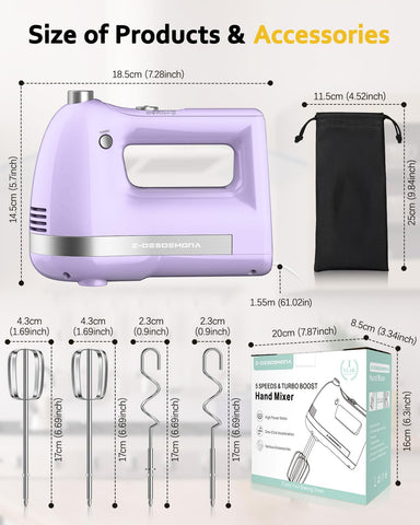 Z-DESDEMONA batidora incluye accesorios y bolsa de almacenamiento.