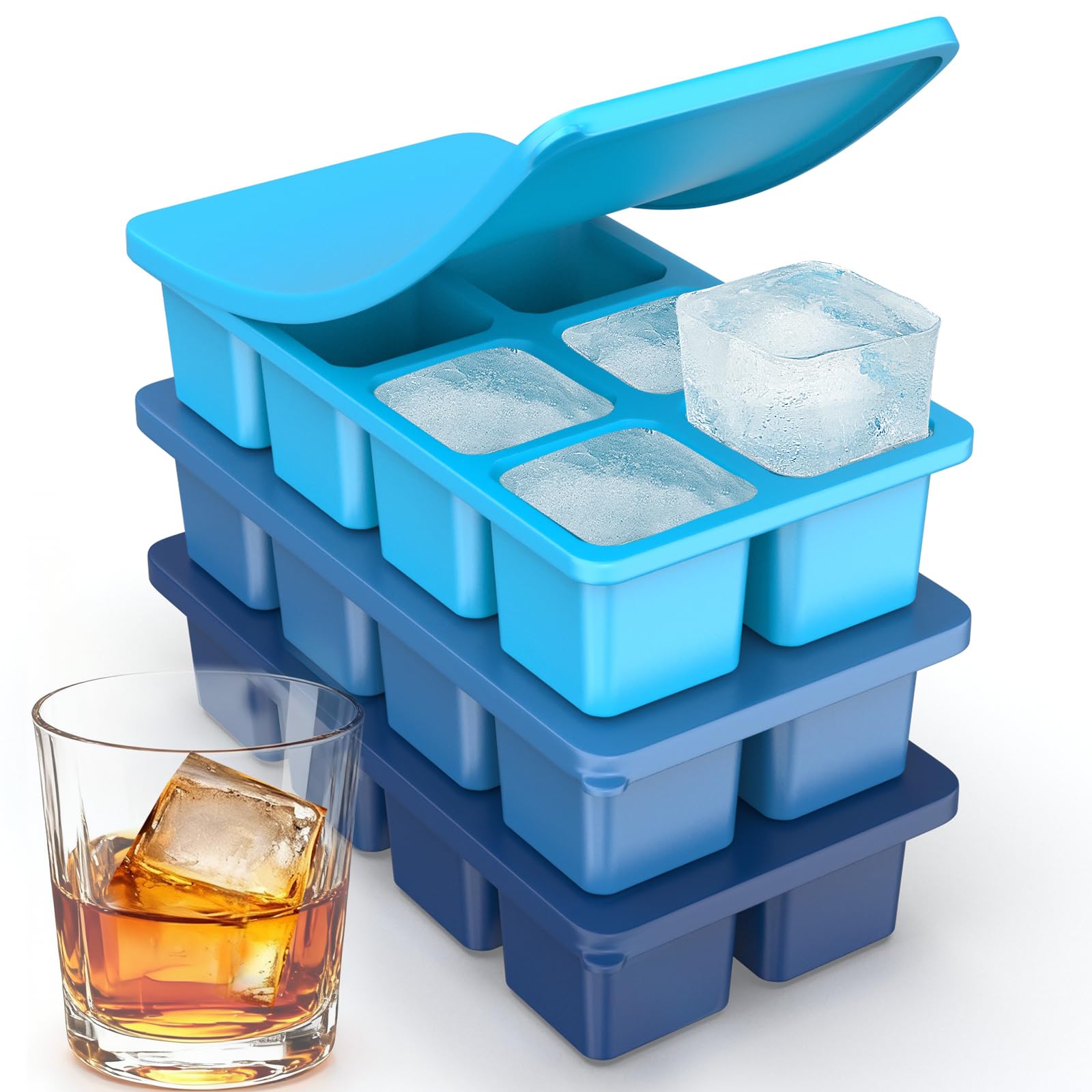 ZDPMK bandeja de hielo grande con tapas, ideal para enfriar cócteles sin derrames