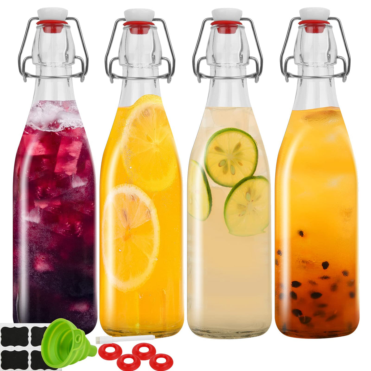 ZEBEIYU botella de vidrio 32 oz con tapa abatible para cervezas y kombucha.