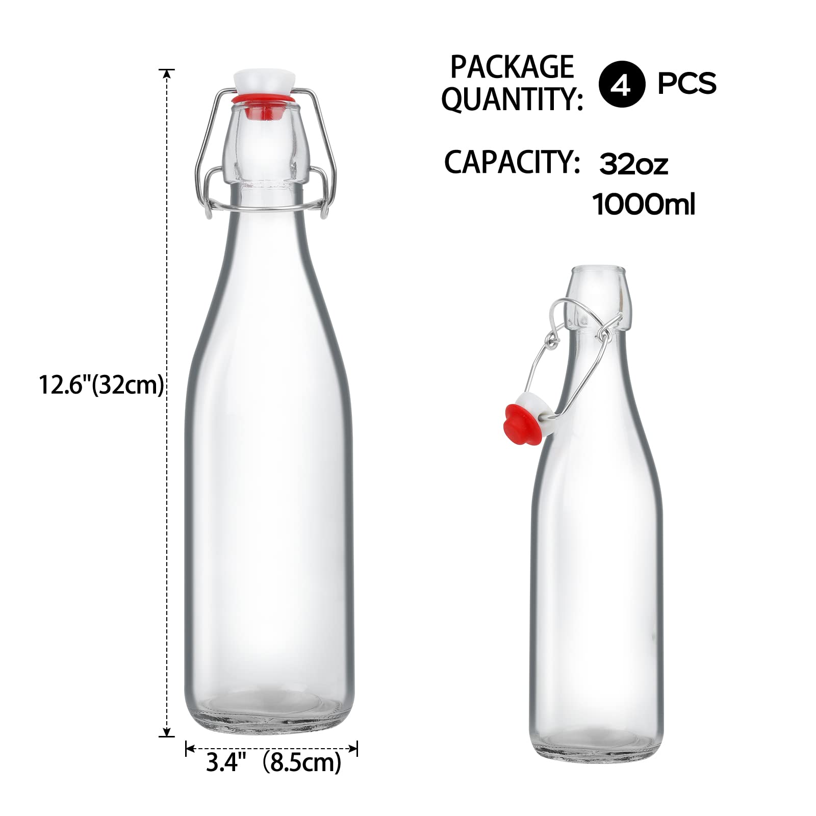 ZEBEIYU botella de vidrio con tapa abatible y junta de silicona, fácil limpieza.