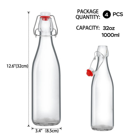 ZEBEIYU botella de vidrio con tapa abatible y junta de silicona, fácil limpieza.