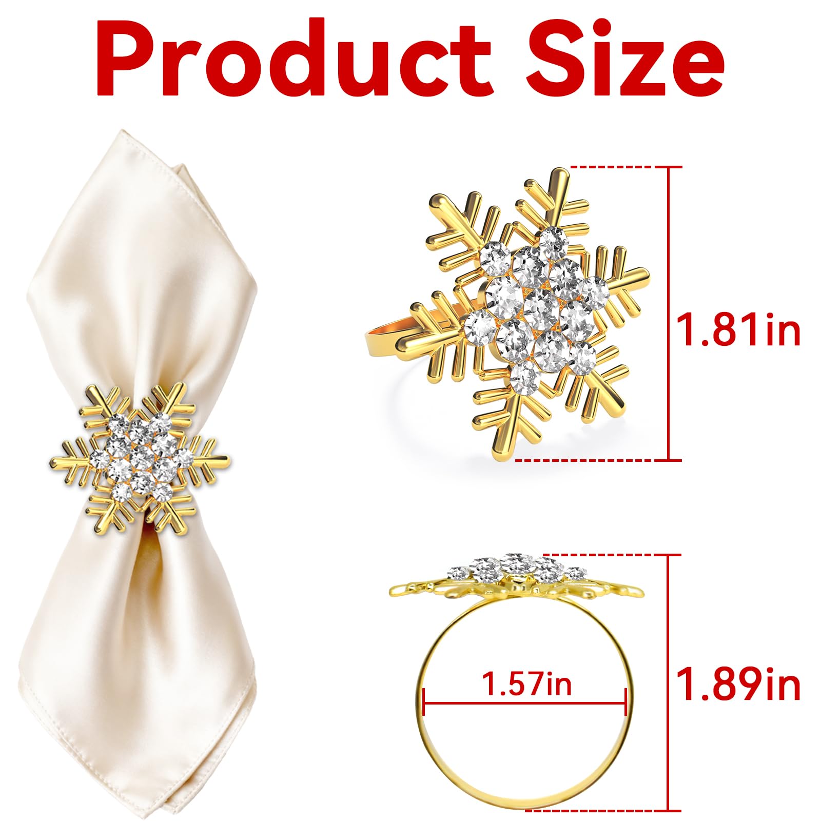 ZeeDix aros dorados con copos de nieve para servilletas brillantes