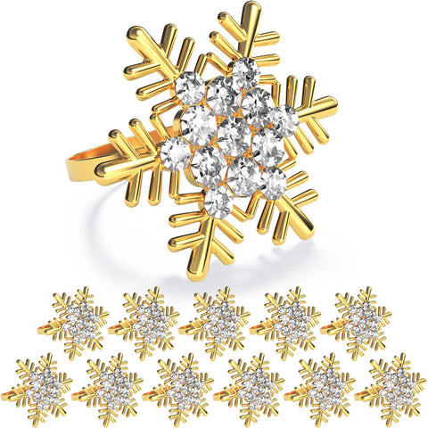 ZeeDix anillos para servilletas con copo de nieve dorado para mesa festiva