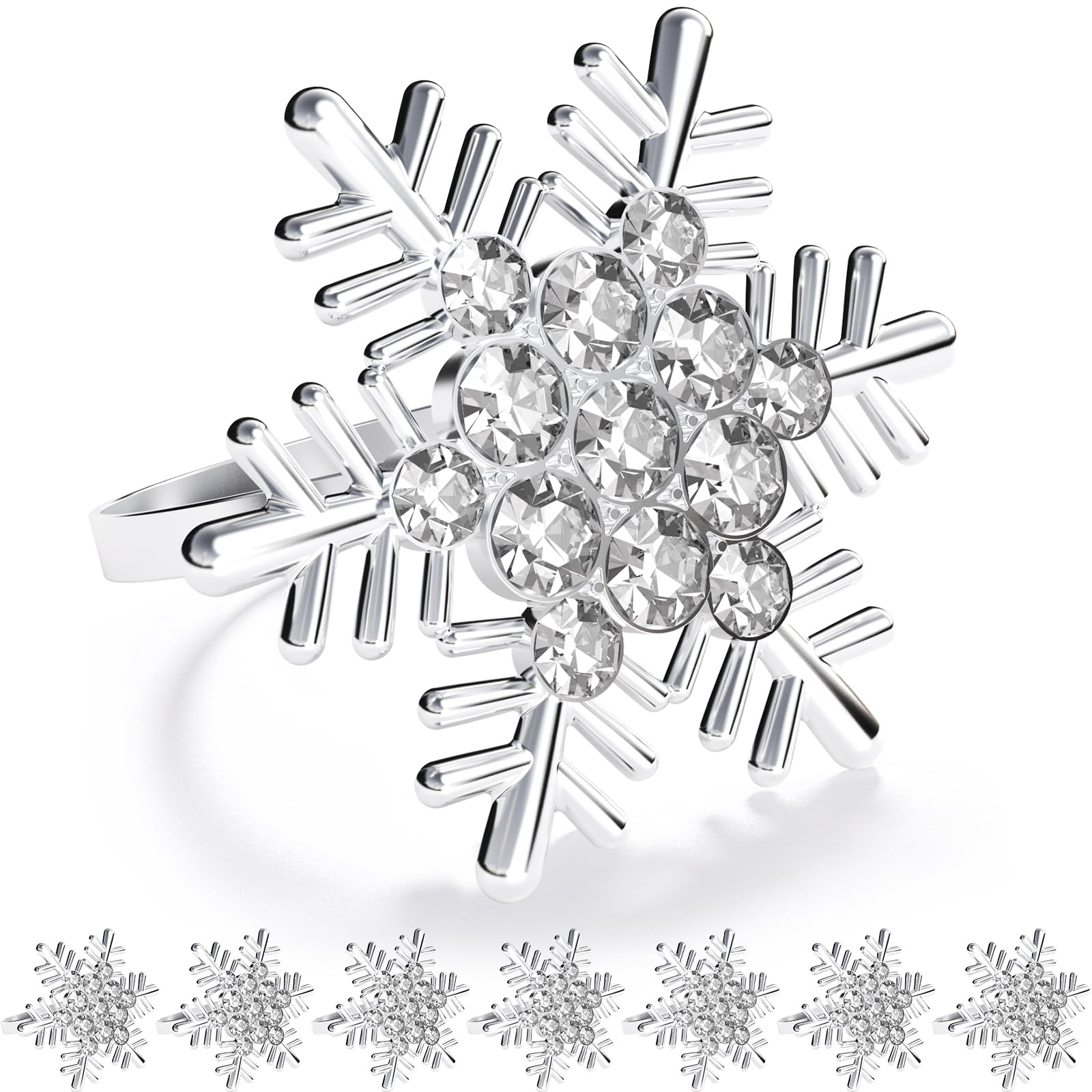 ZeeDix anillos para servilleta con copo de nieve plateado, elegancia festiva para la mesa.