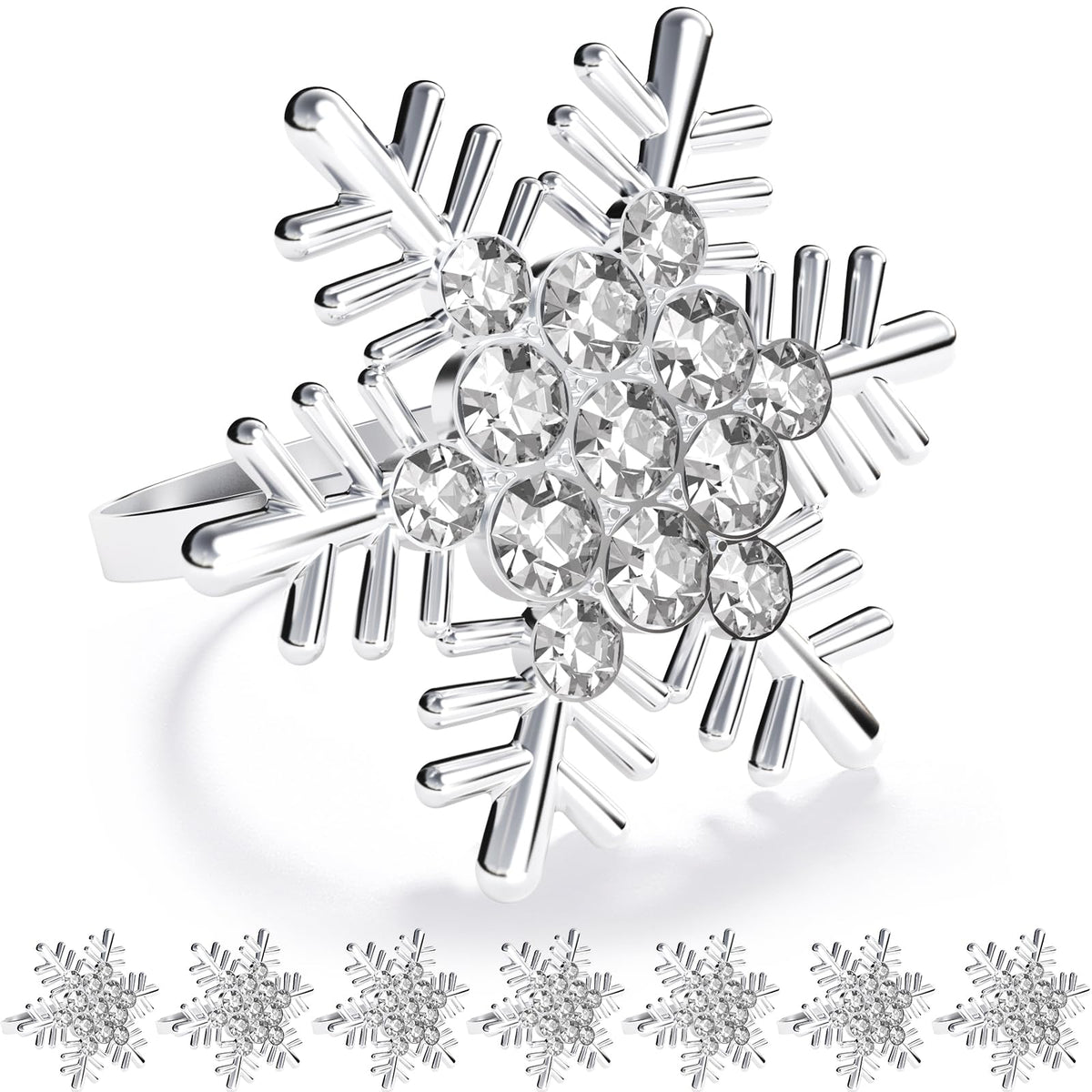 ZeeDix anillos para servilleta con copo de nieve plateado, elegancia festiva para la mesa.