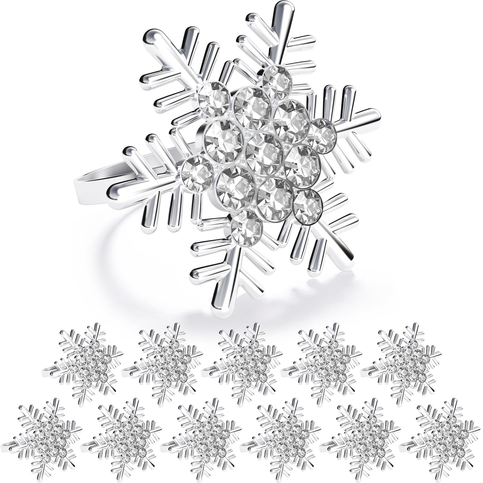 ZeeDix anillos para servilleta con copo de nieve plateado, ideal para mesa navideña.