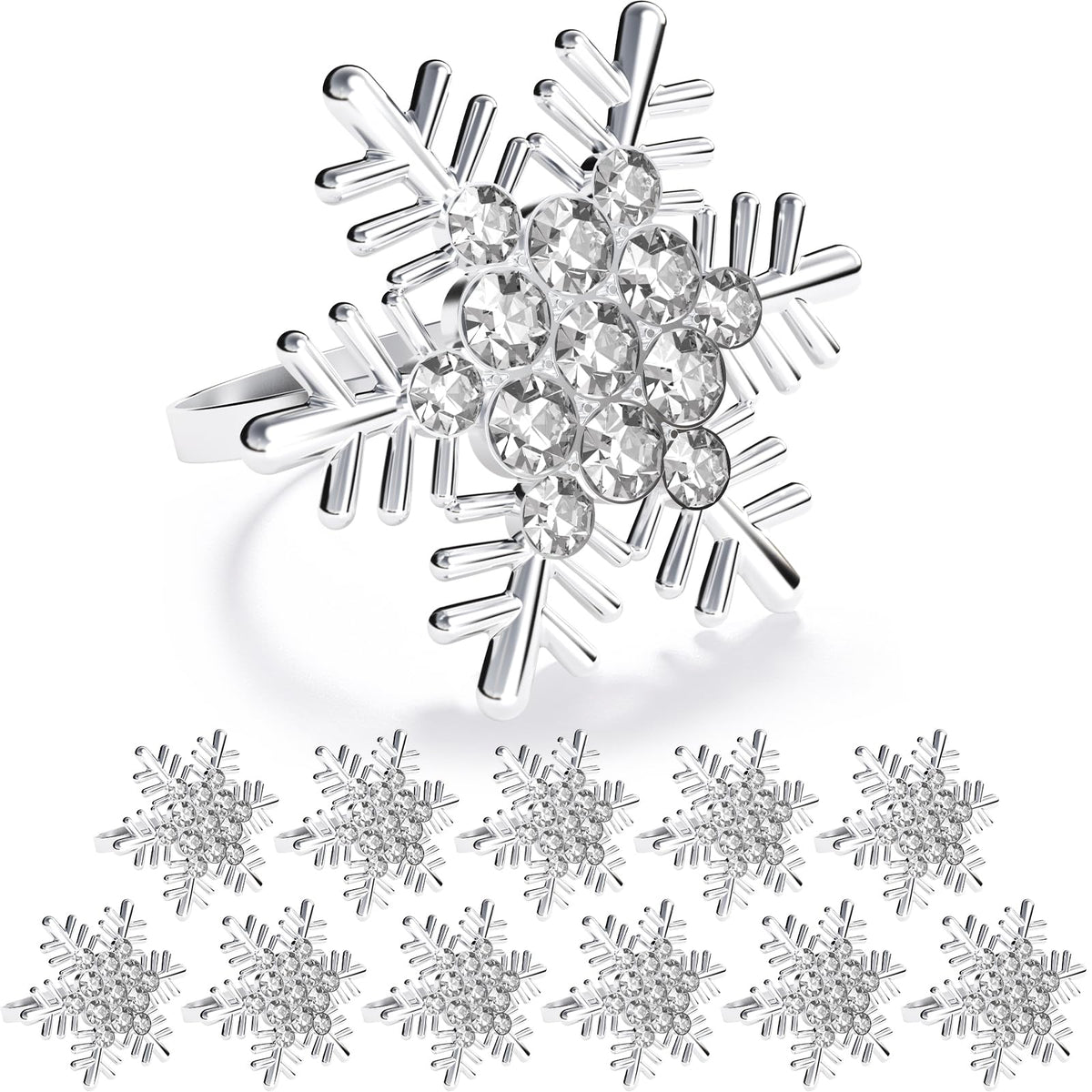 ZeeDix anillos para servilleta con copo de nieve plateado, ideal para mesa navideña.