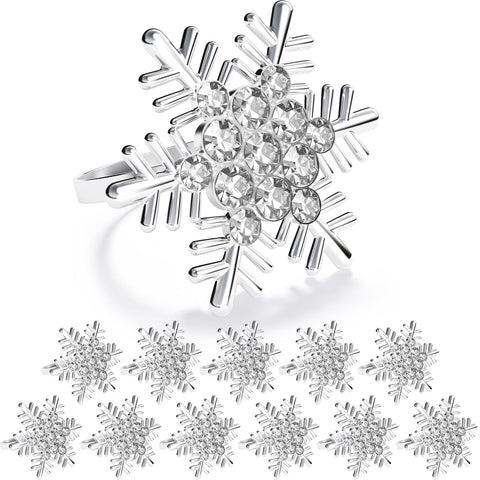 ZeeDix anillos para servilleta con copo de nieve plateado, ideal para mesa navideña.