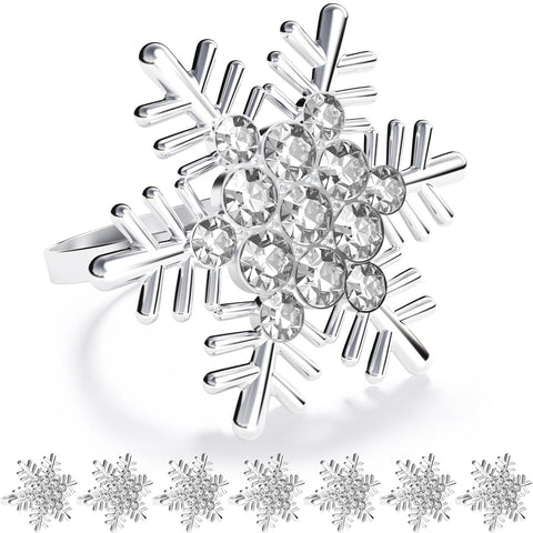 ZeeDix anillos para servilleta con copo de nieve plateado, elegancia festiva para la mesa.