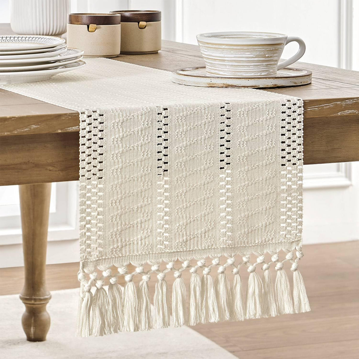 Mantel ZeeMart macramé bohemio marfil de 60 pulgadas para mesa