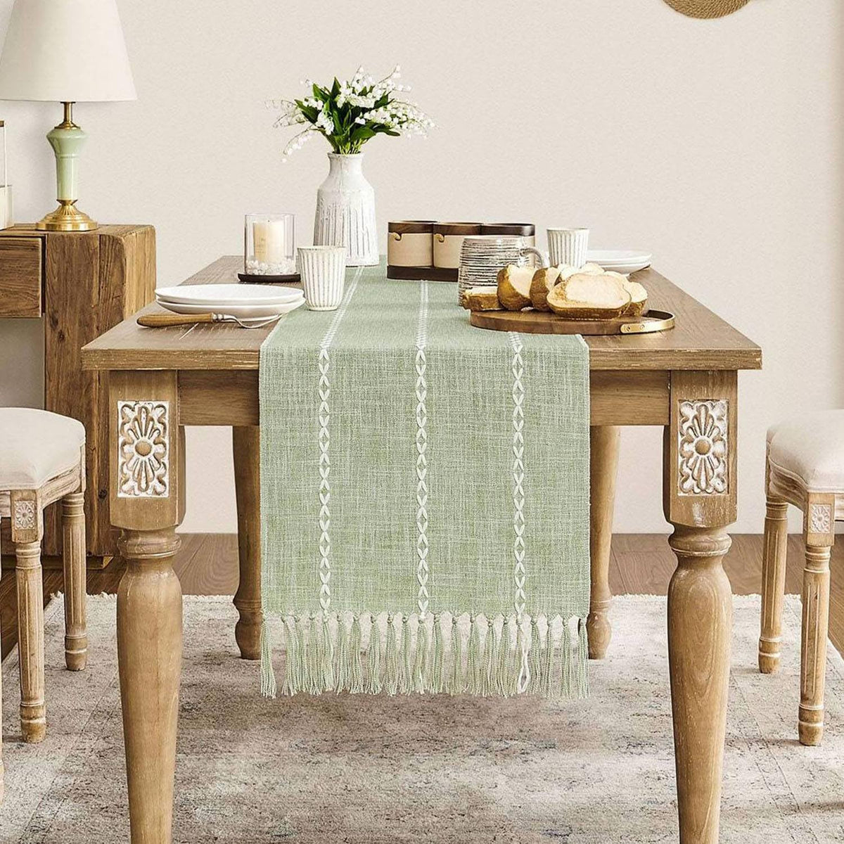 ZeeMart Mantel de Farmhouse con trenzado en salvia 72in, aporta estilo rústico y elegancia sutil