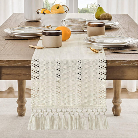 Mantel bohemio texturizado ZeeMart marfil 60 pulgadas añade textura