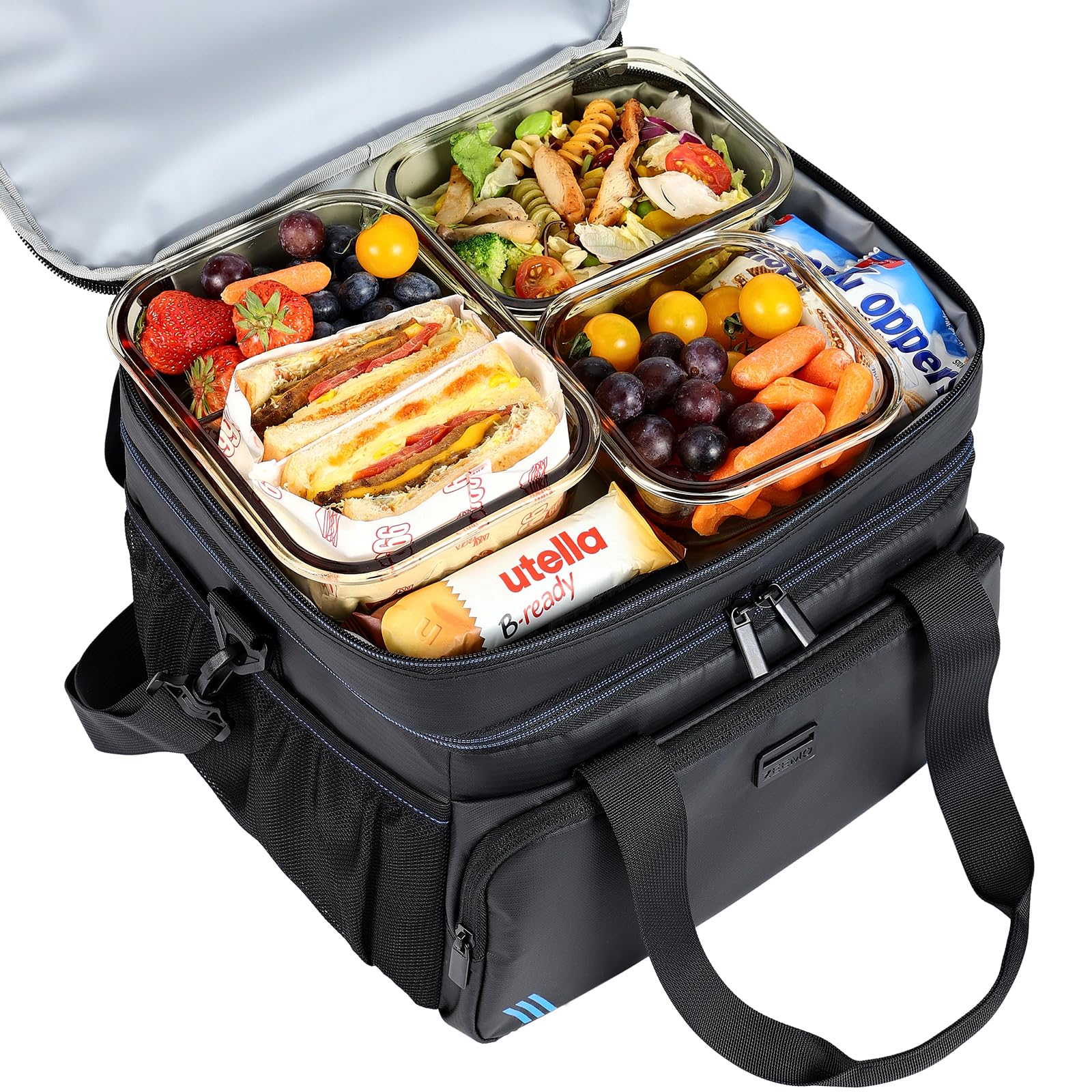ZEEMO bolsa térmica suave 19 L con bolsillos exteriores para organización.