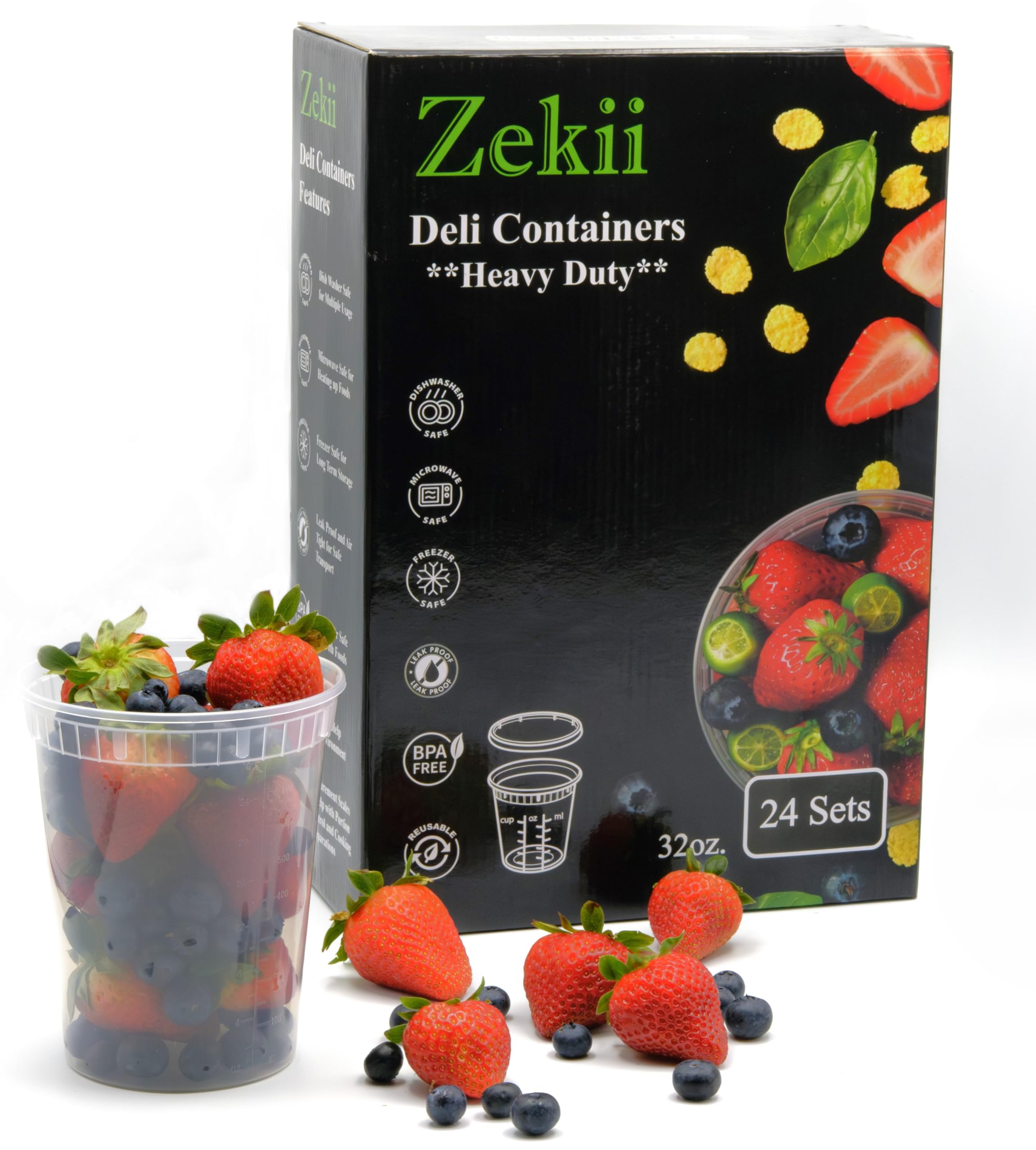 Zekii contenedores deli extra gruesos con tapas herméticas para almacenamiento seguro.