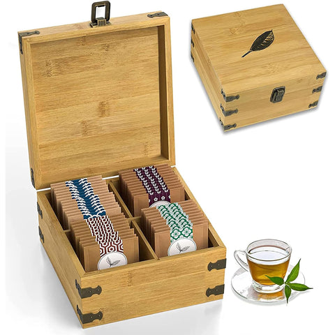 Zen Earth Inspired: caja de té de bambú frente, organización elegante para tu colección